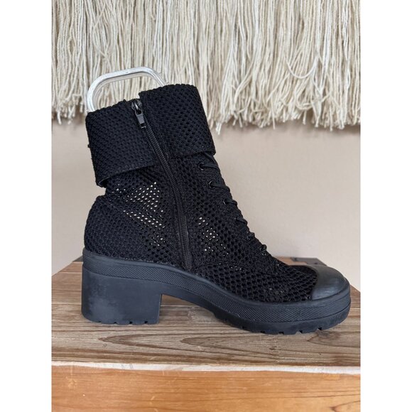 Free People X Jeffrey Campbell Ricki Hiker Boot Black Mesh Block Heel Size 8 - Picture 8 of 16